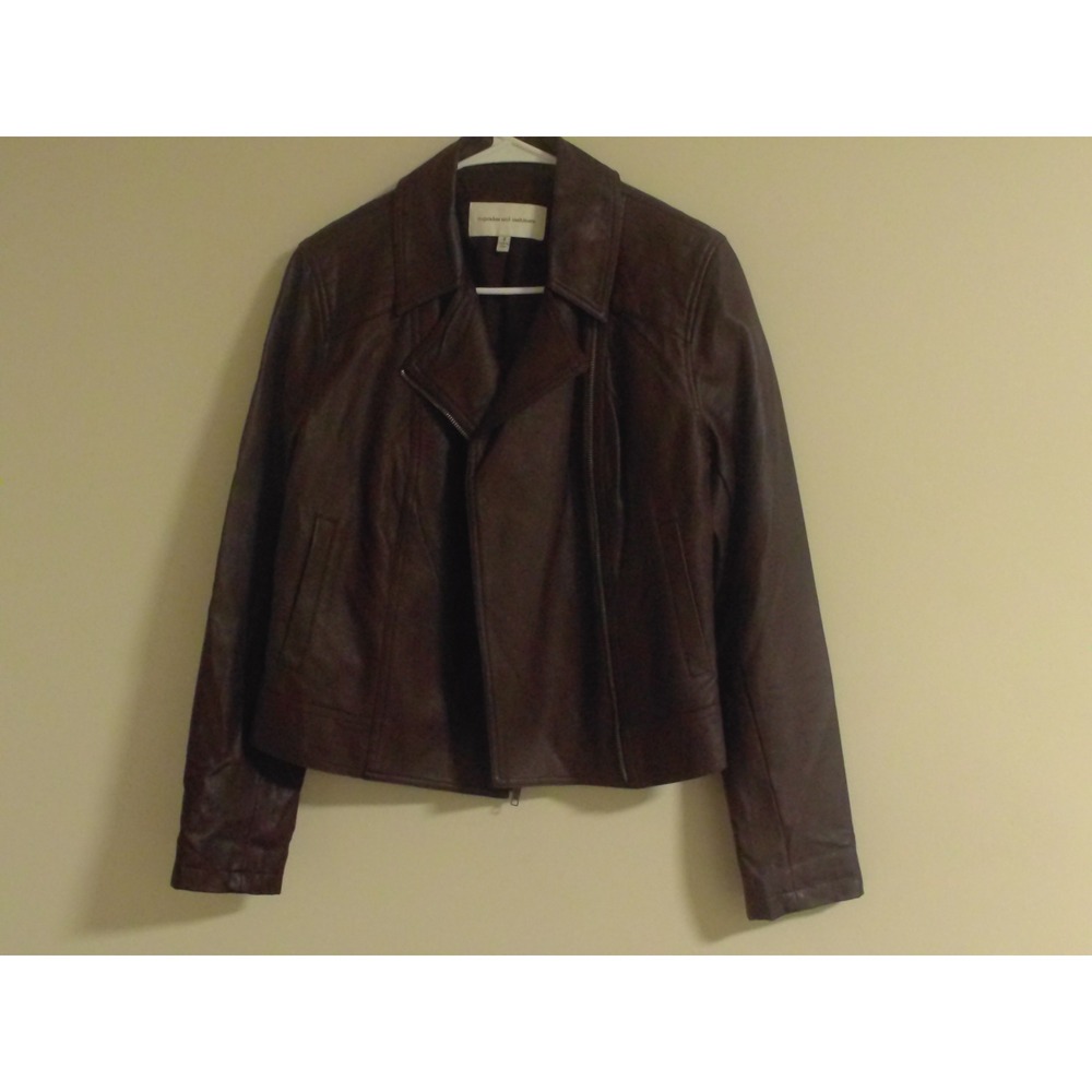 Cupcakes and Cashmere Womens Vegan Leather Moto Jacket Burgundy Wine Size S
